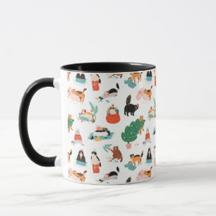 Playful Cats and Christmas Trees Pattern Mug