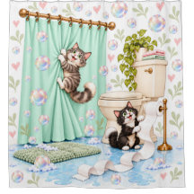 Playful Cats Bathroom Mischief