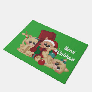 Playful Cats Christmas Holiday door mat