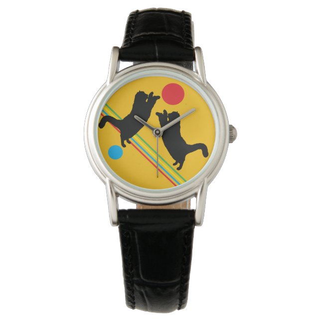 Playful Cats Reach the Moon Yellow eWatch Watch (Front)