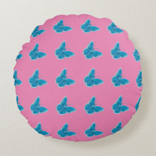 Playful Chapman's Blue Butterflies Flying Pattern Round Cushion