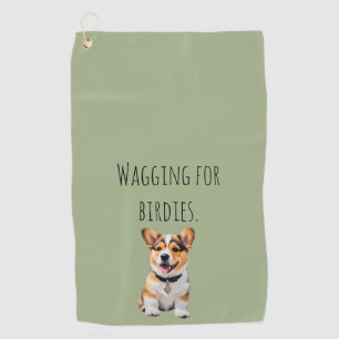 Playful Cheerful Corgi 'Wagging for Birdies' Fun Golf Towel