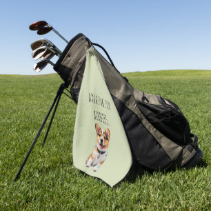 Playful Cheerful Corgi 'Wagging for Birdies' Fun  Golf Towel