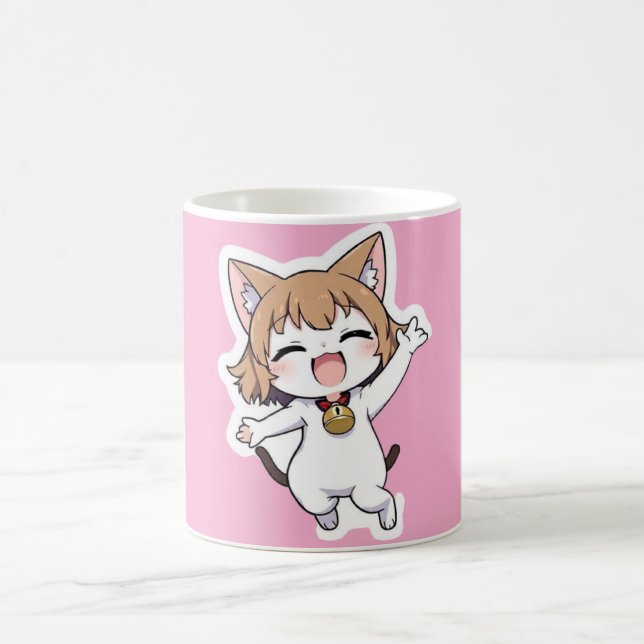 Playful Chibi Cat Girl Coffee Mug (Center)