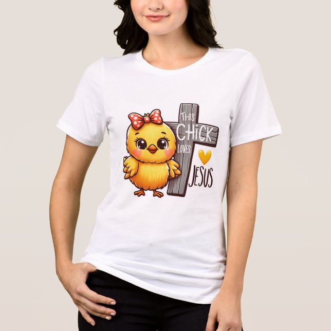 Playful Chick Loves Jesus Art Tri-Blend Shirt (Front)