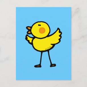 Playful Chick on Blue Illustration Postcard