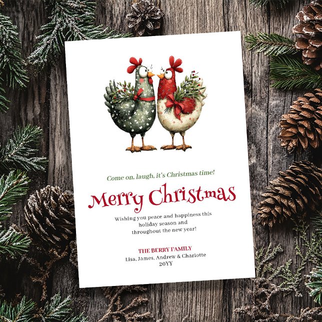 Playful Chickens Whimsical Christmas Greeting Card (Playful Chickens Whimsical Christmas Greeting Card)