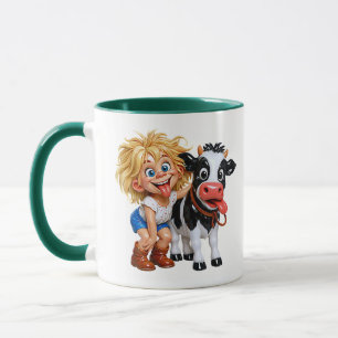 Playful Child With Cow Illustration Mug