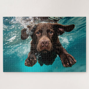 Playful Chocolate Labrador Swimming Underwater Jigsaw Puzzle