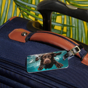 Playful Chocolate Labrador Swimming Underwater Luggage Tag