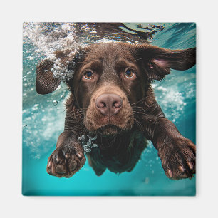 Playful Chocolate Labrador Swimming Underwater Magnet