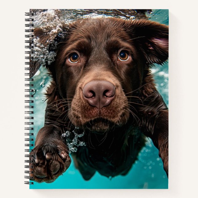 Playful Chocolate Labrador Swimming Underwater Notebook (Front)