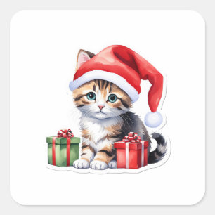Playful Christmas Cat Sticker – Kitty with Gifts 
