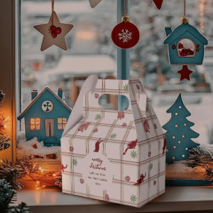 Playful Christmas Cats on Cranberry- Green Plaid Favour Box