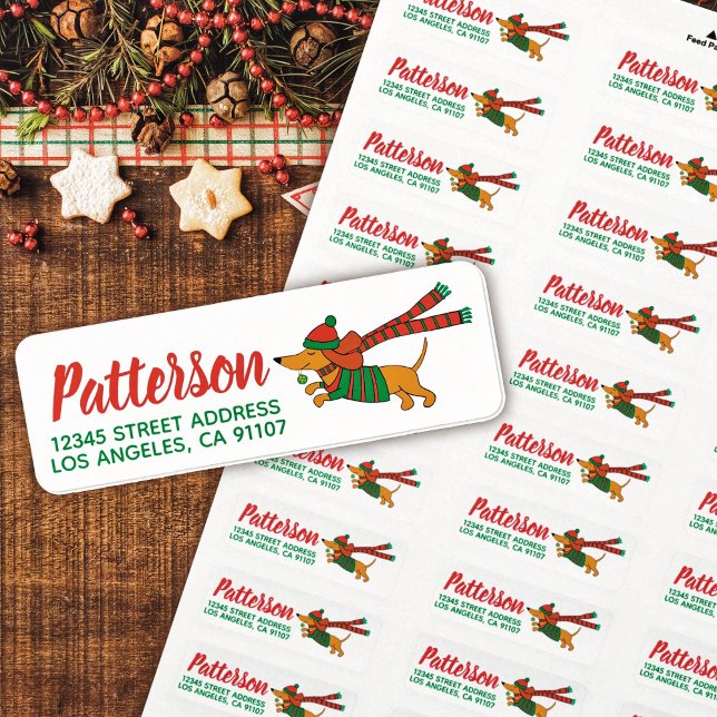 Playful Christmas Dachshund Return Address Label (Creator Uploaded)
