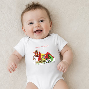 Playful Christmas Dragons Fantasy Milk Cookies Baby Bodysuit