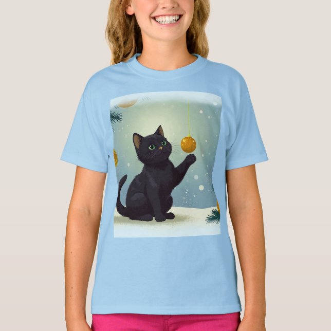 Playful Christmas Kitten T-Shirt (Front)