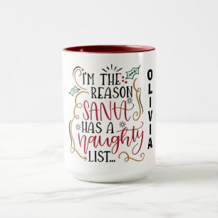 Playful Christmas Quote Design with Naughty List Mug
