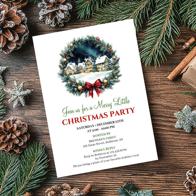 Playful Christmas Scene Watercolor Party Invites (Playful Christmas Scene Watercolor Party Invitation)