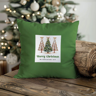 Playful Christmas Trees Watercolor Name Custom  Cushion