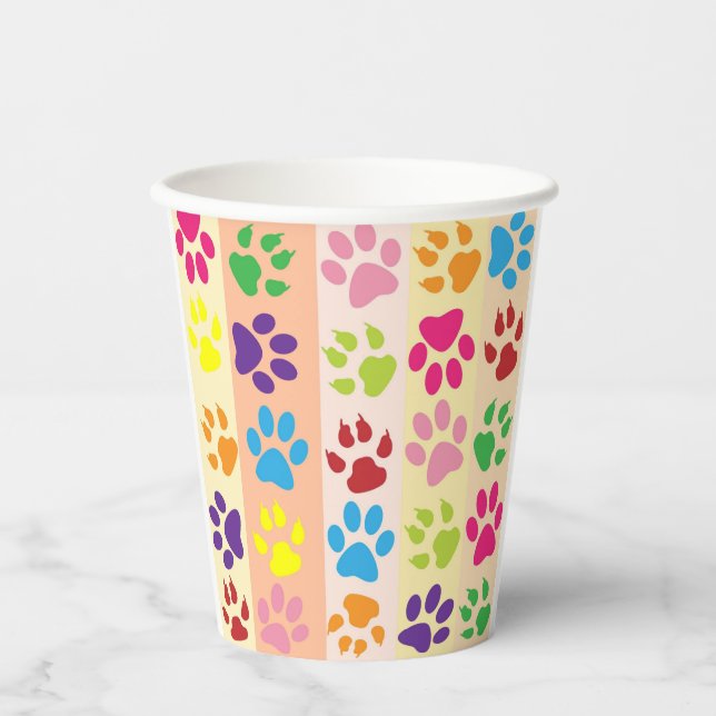 Playful Colorful Paw Prints Insulated Travel Tumbl Paper Cups (Front)