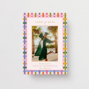 Playful Colorful Plaid Retro Photo Graduation Invitation