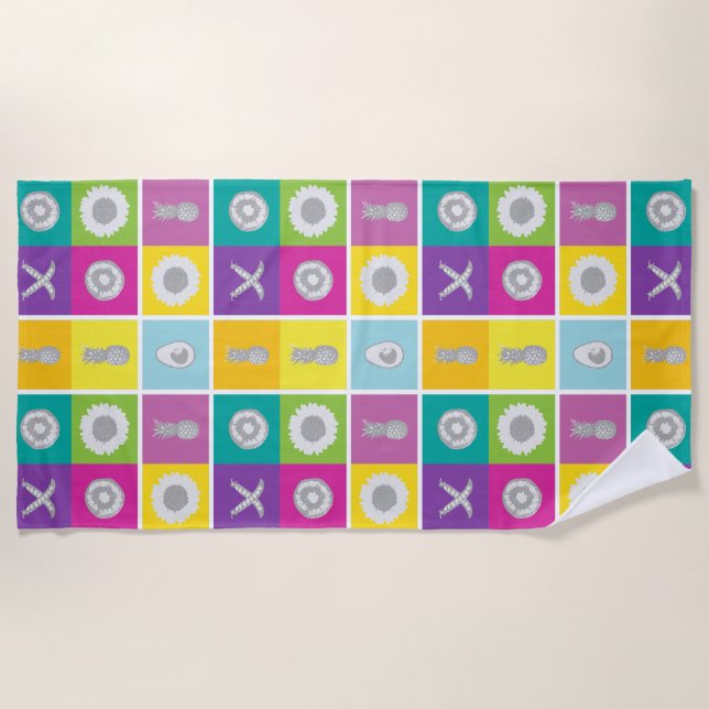 Playful Colour Block Chequerboard Beach Towel (Front)