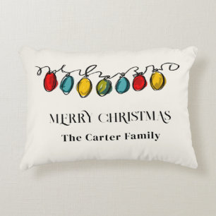 Playful Colourful Christmas String Lights Sketch Decorative Cushion