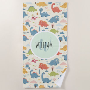 Playful Colourful Dinosaur Pattern Personalised Beach Towel