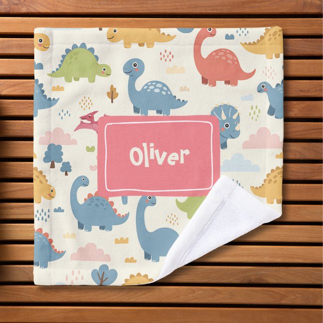 Playful Colourful Dinosaur Pattern Personalised Wash Cloth (Creator Uploaded)