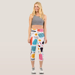 Playful Colourful Geometric Memphis Style Pattern Capri Leggings