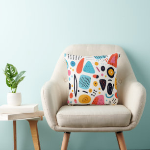 Playful Colourful Geometric Memphis Style Pattern Cushion