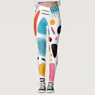 Playful Colourful Geometric Memphis Style Pattern Leggings