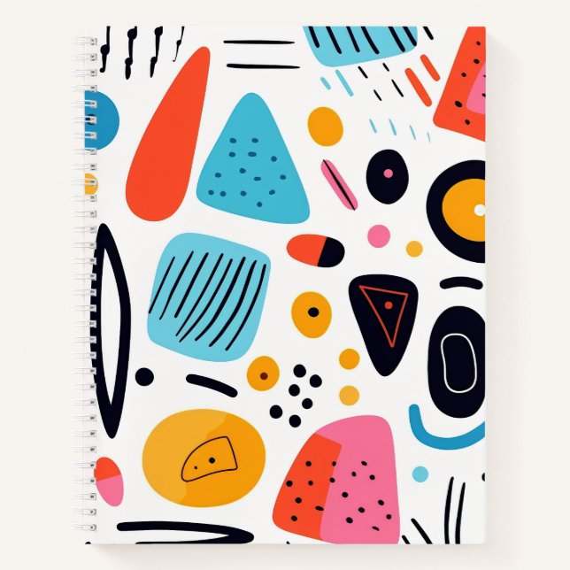Playful Colourful Geometric Memphis Style Pattern Notebook (Front)