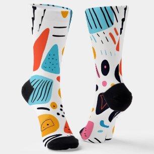Playful Colourful Geometric Memphis Style Pattern Socks