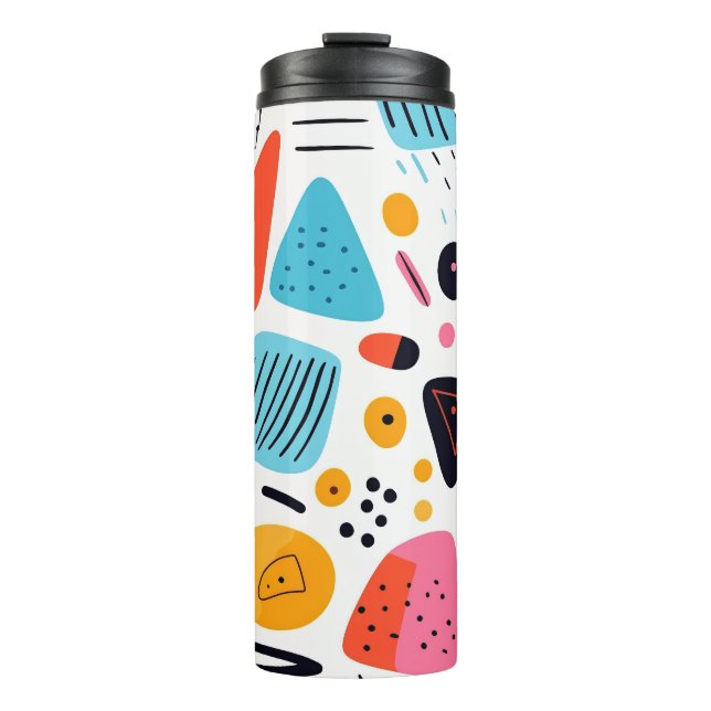 Playful Colourful Geometric Memphis Style Pattern Thermal Tumbler (Front)