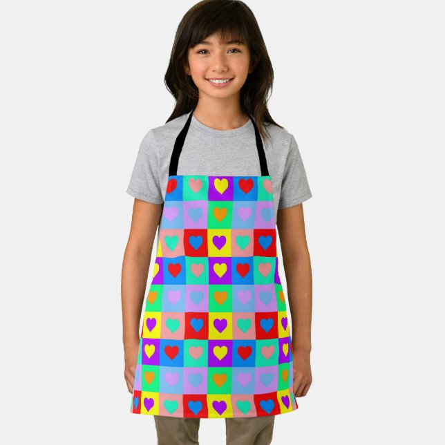 Playful Colourful Heart Pattern Kids Hobby Apron (Insitu)