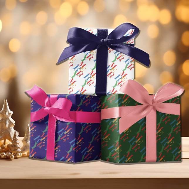 Playful Colourful Merry Trio Pack of Wrapping Paper Sheet (Trio of bright "Mery" christmas wrapping paper)