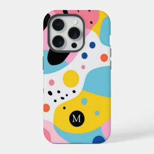 Playful colourful organic shapes  monogram iPhone 15 pro case