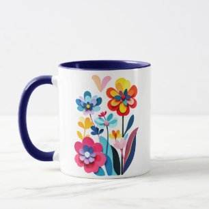 Playful Colourful Paper Cut Flowers Abstract Mug