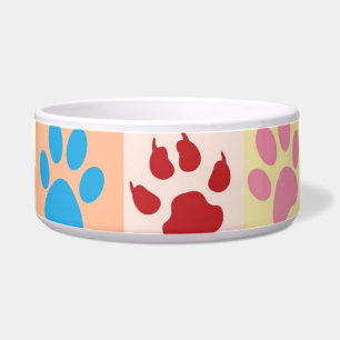 Playful Colourful Paw Prints Ceramic Pet Feeding B