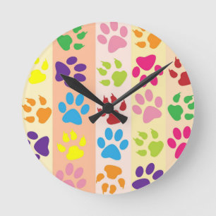 Playful Colourful Paw Prints Modern Round Wall Clo Clock
