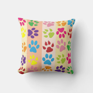 Playful Colourful Paw Prints Striped Pattern Nurse Cushion