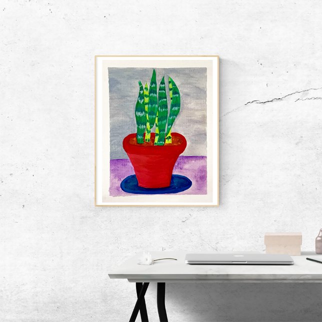 Playful Colourful Potted Snake Plant Art Poster (Creator Uploaded)