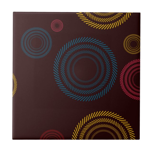 Playful, colourful, trendy, cool striped circles tile (Front)