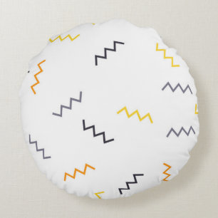 Playful, colourful, trendy, modern memphis zigzags round cushion