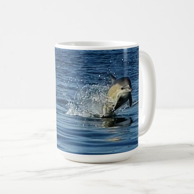 Playful Common Dolphins Porpoising Through Ocean Coffee Mug (Front Right)