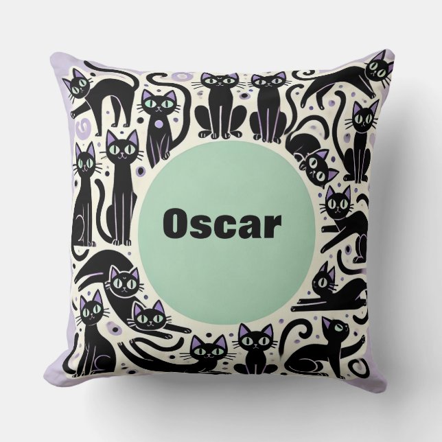 Playful Composition of Black Cats Cushion (Front)