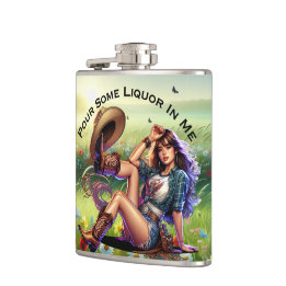 Playful Country Cowgirl Liquor Vinyl Wrapped Flask