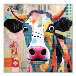 Playful Cow, an Artistic and Eclectic Collage Photo Print